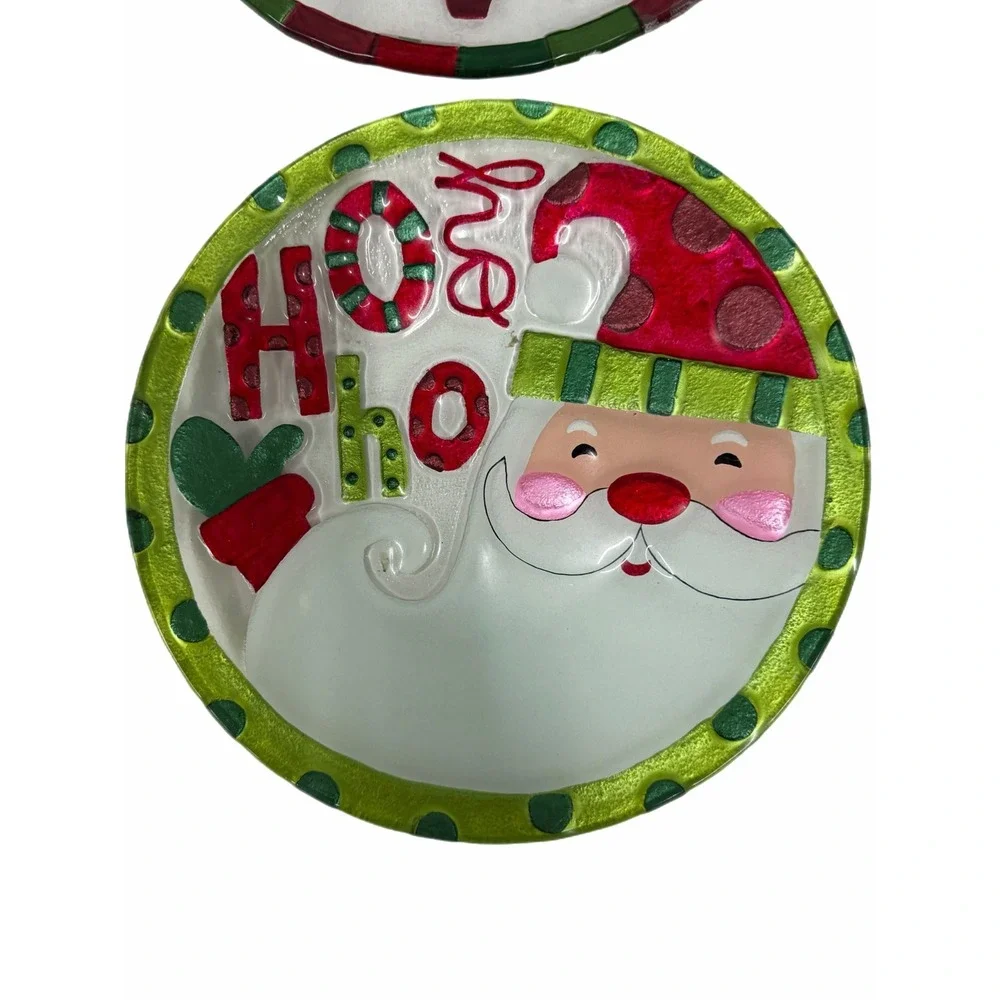 Christmas Glass Appetizer Plates Set of 4 Santa Tree Poinsettia Holiday Decor